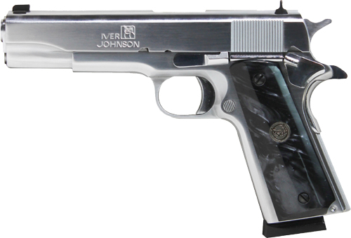 IVER JOHNSON 1911A1 45ACP 5" FS 8RD CHROME BLK PEARL GRIPS! - for sale